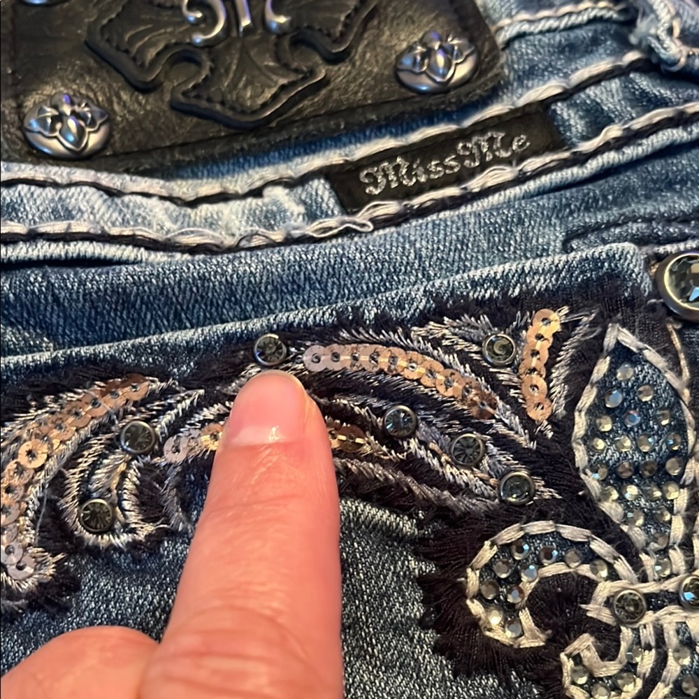 Miss Me Blue Skinny Jeans with Distressed Details - Picture 16 of 16